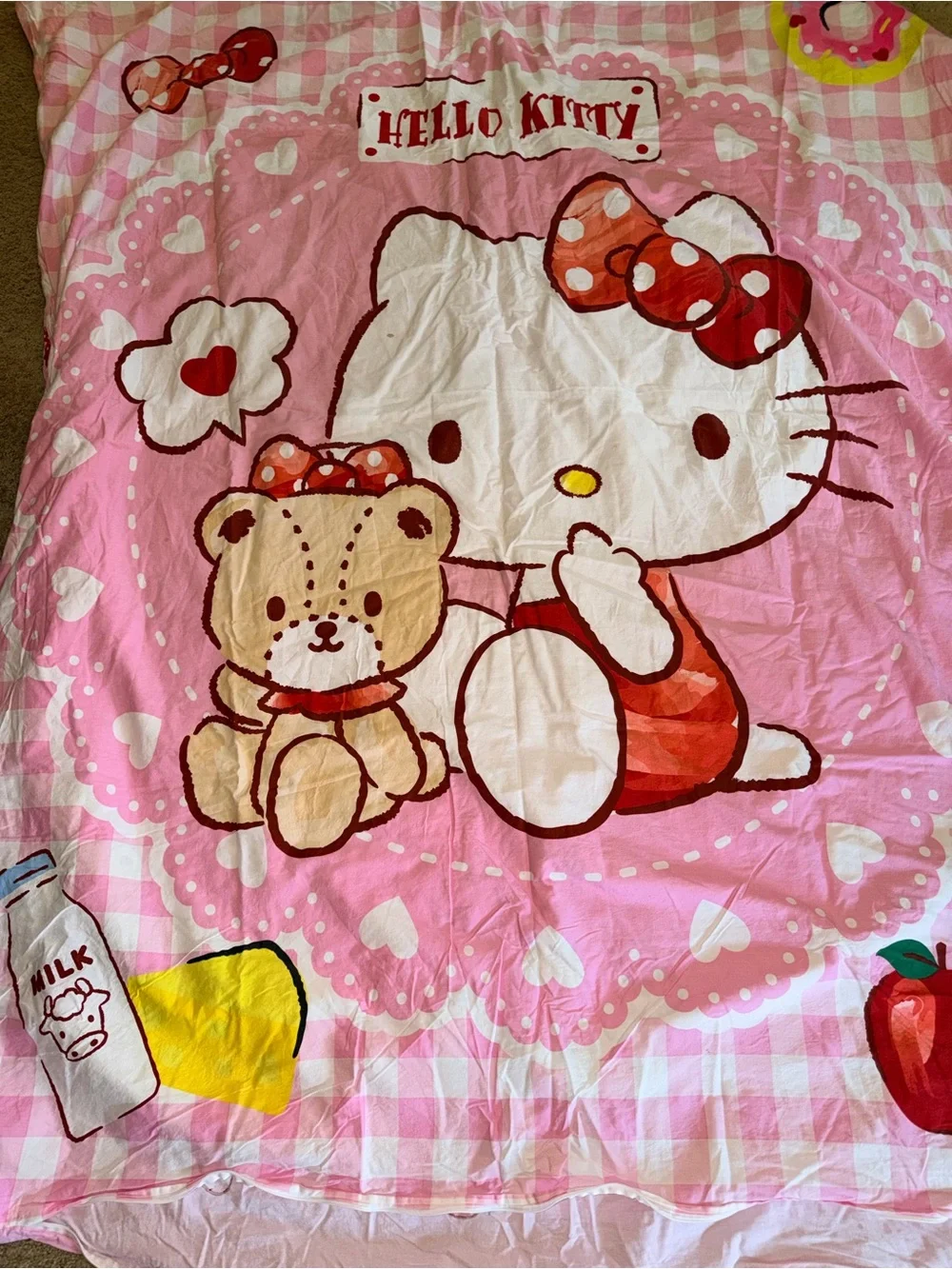Sanrio Hello Kitty Twin Duvet Cover Reversible Pink Gingham Vintage Y2K Bedding